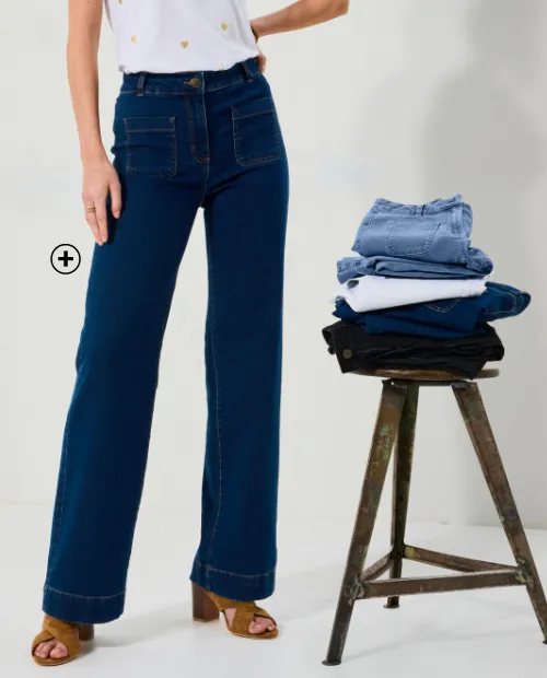 Jean femme ronde coupe large taille haute – pensé pour les grandes statures | Blancheporte