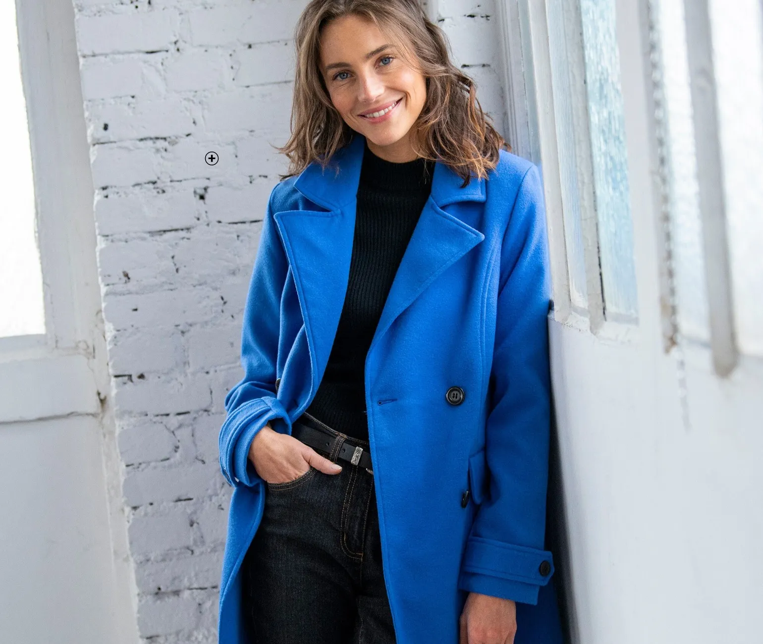 Manteau caban femme bleu aspect drap de laine pas cher | Blancheporte