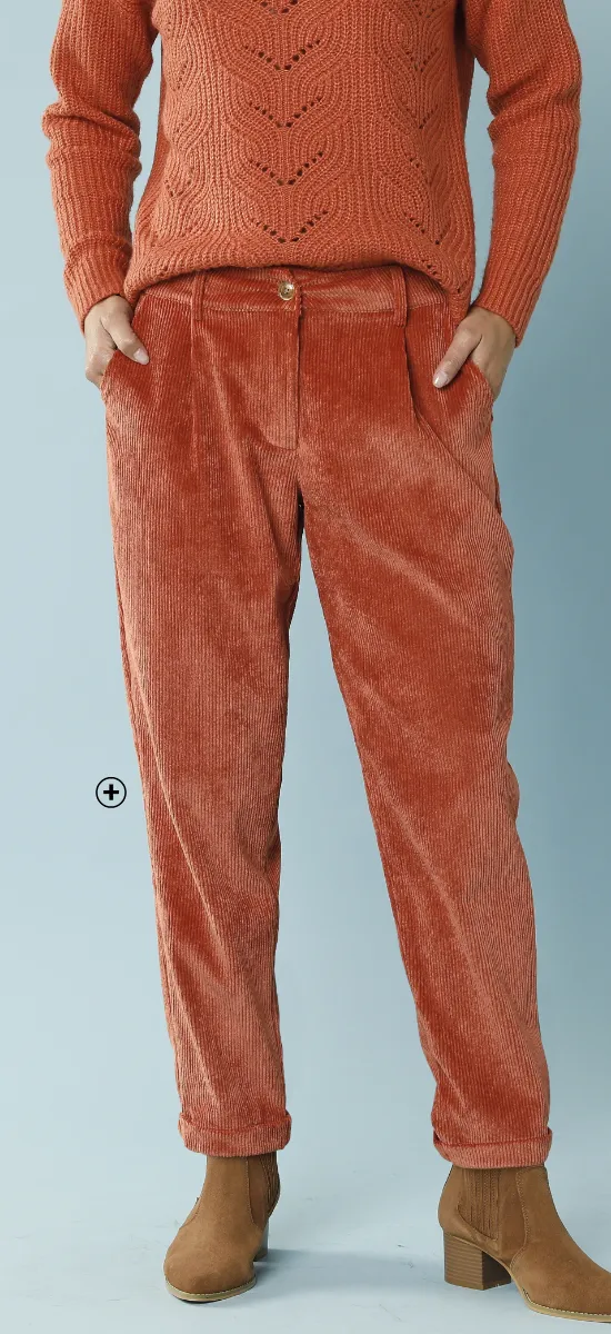 Pantalon 7/8ème en velours beige – mode femme petite | Blancheporte