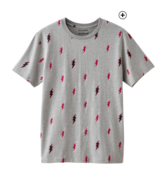 Tee-shirt gris imprimé rétro éclairs Tee-shirt homme gris imprimé rétro éclairs pas cher | Blancheporte x Lulu la Nantaise