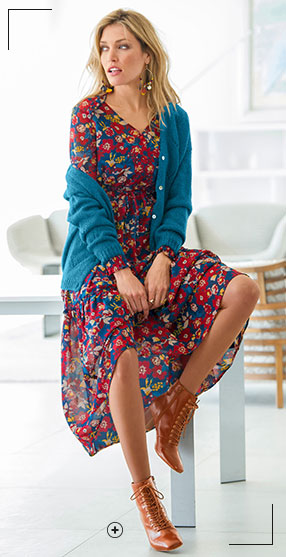 Look romantique robe longue et bottines Look robe longue en voile femme et bottines en cuir pas cher - Blancheporte
