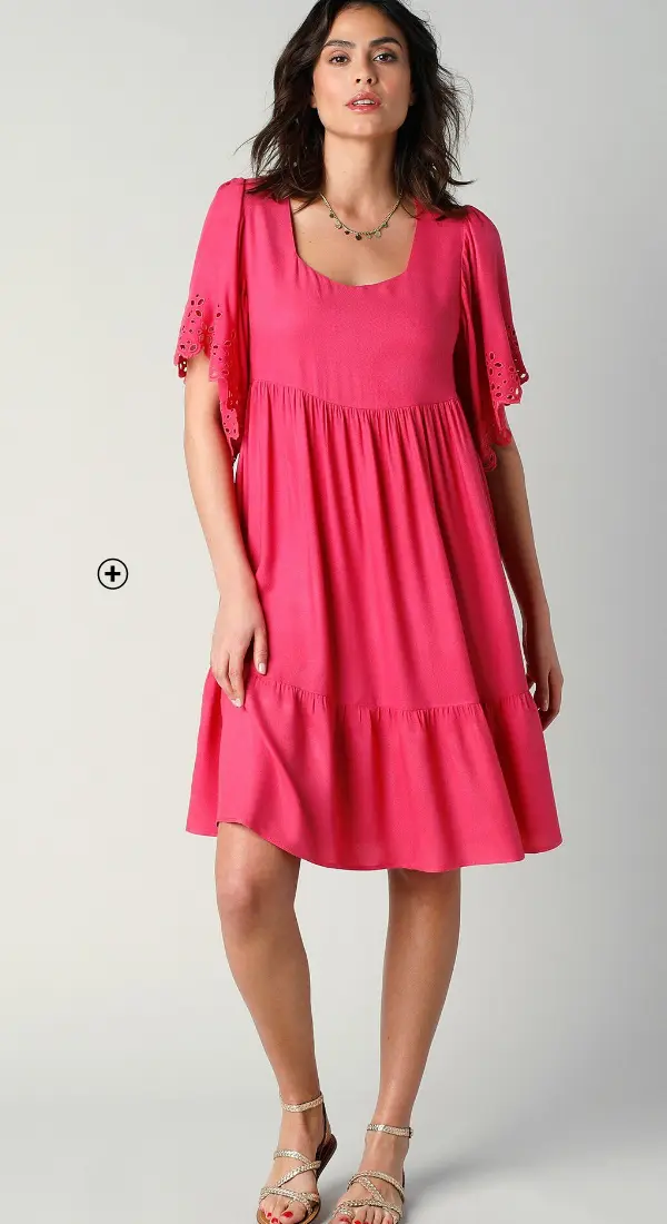 Robe évasée d'été pour femme avec broderie anglaise fluide rose pas cher | Blancheporte