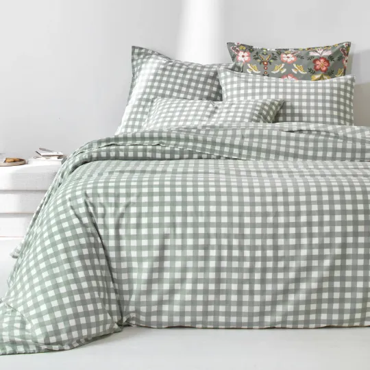 Linge de lit à carreaux vert d'eau - Blog Blancheporte