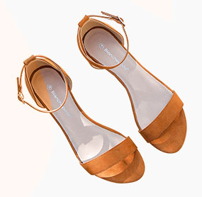 Sandales marron compensées suédine à bride cheville pas cher - Blancheporte