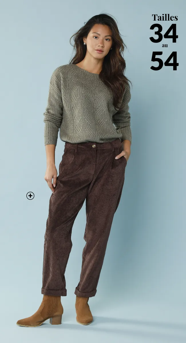 Pantalon 7/8ème en velours – idée look pour femme petite | Blancheporte