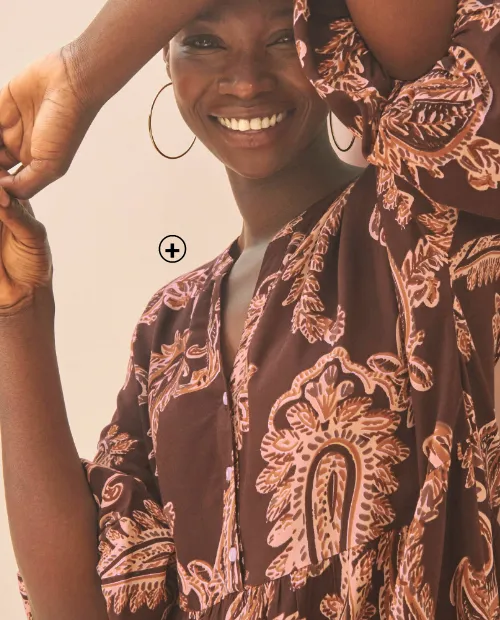 Robe marrion imprimée col tunisien manches boules femme - Blog Blancheporte