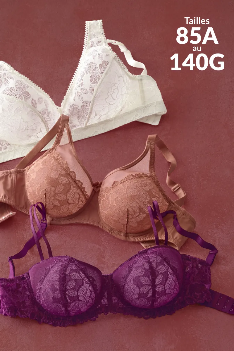 Soutien-gorge prune forme foulard tout dentelle Sardara, sans armatures - Blog Blancheporte