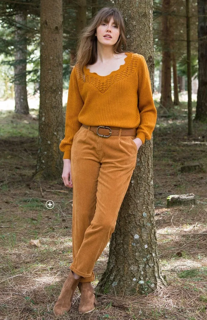 Pantalon 7/8ème femme en velours marron pas cher | Blancheporte