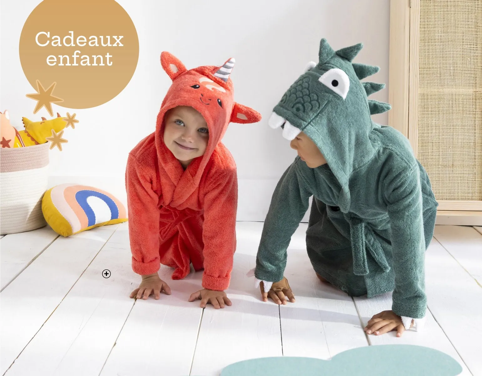 Peignoir de bain enfant en forme de dinosaure en coton éponge vert pas cher | Blancheporte