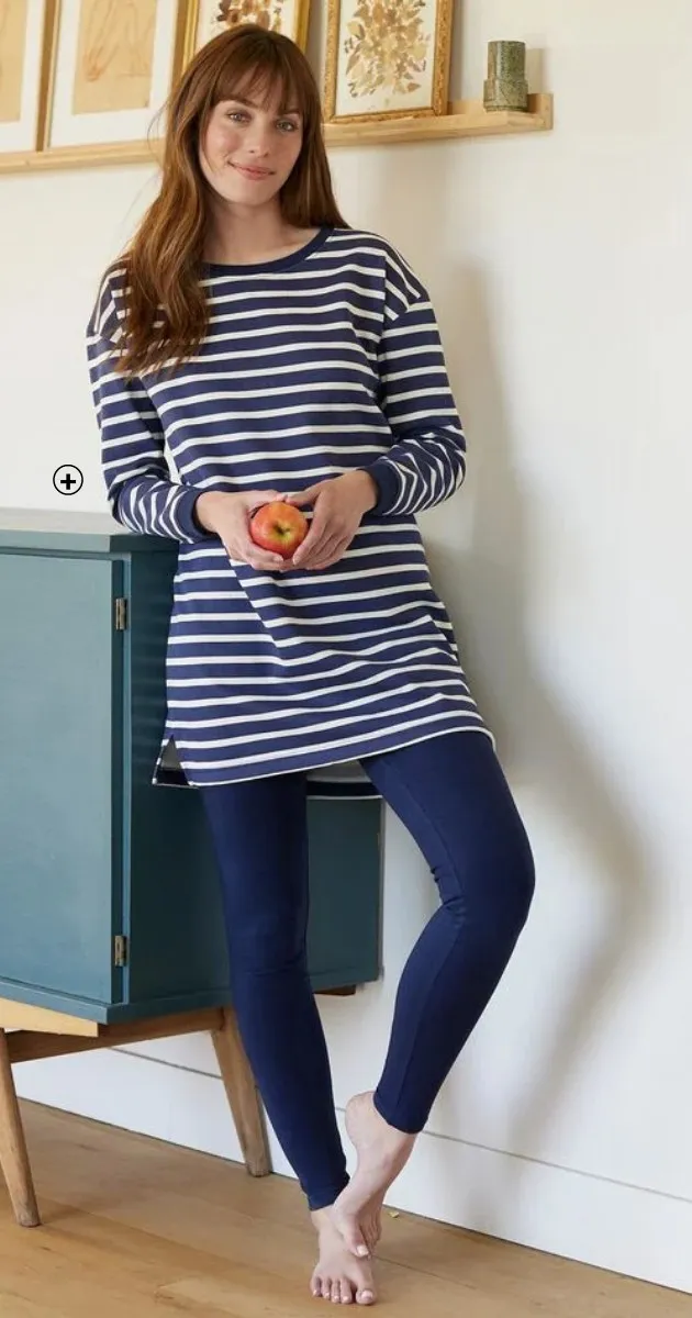 Pyjama femme en molleton rayé avec legging bleu marine pas cher | Blancheporte