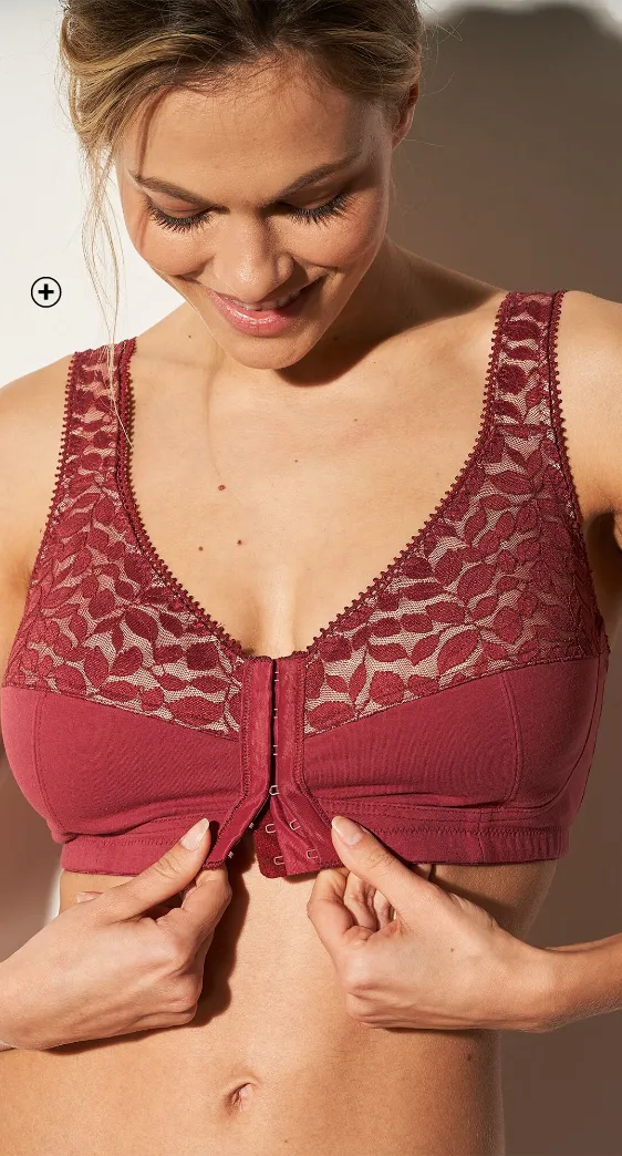 Soutien-gorge slow bra en dentelle et coton avec ouverture devant, sans armatures pour un confort et maintien parfait - Blancheporte