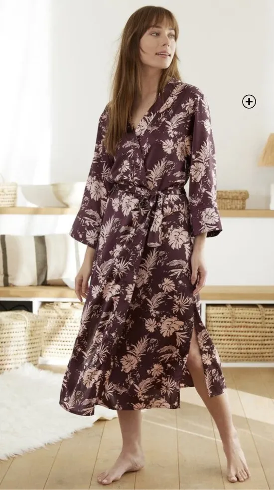 Kimono long femme en satin imprimé pas cher | Blancheporte