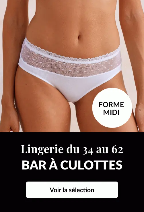 Retrouvez une large gamme de culottes chez Blancheporte : culotte midi, tanga, string, culotte maxi, shorty...