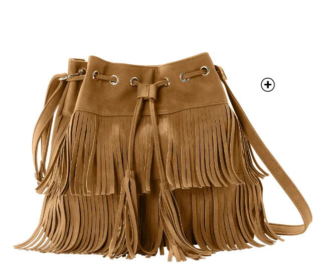 Sac femme en forme seau à franges marron pas cher | Blancheporte