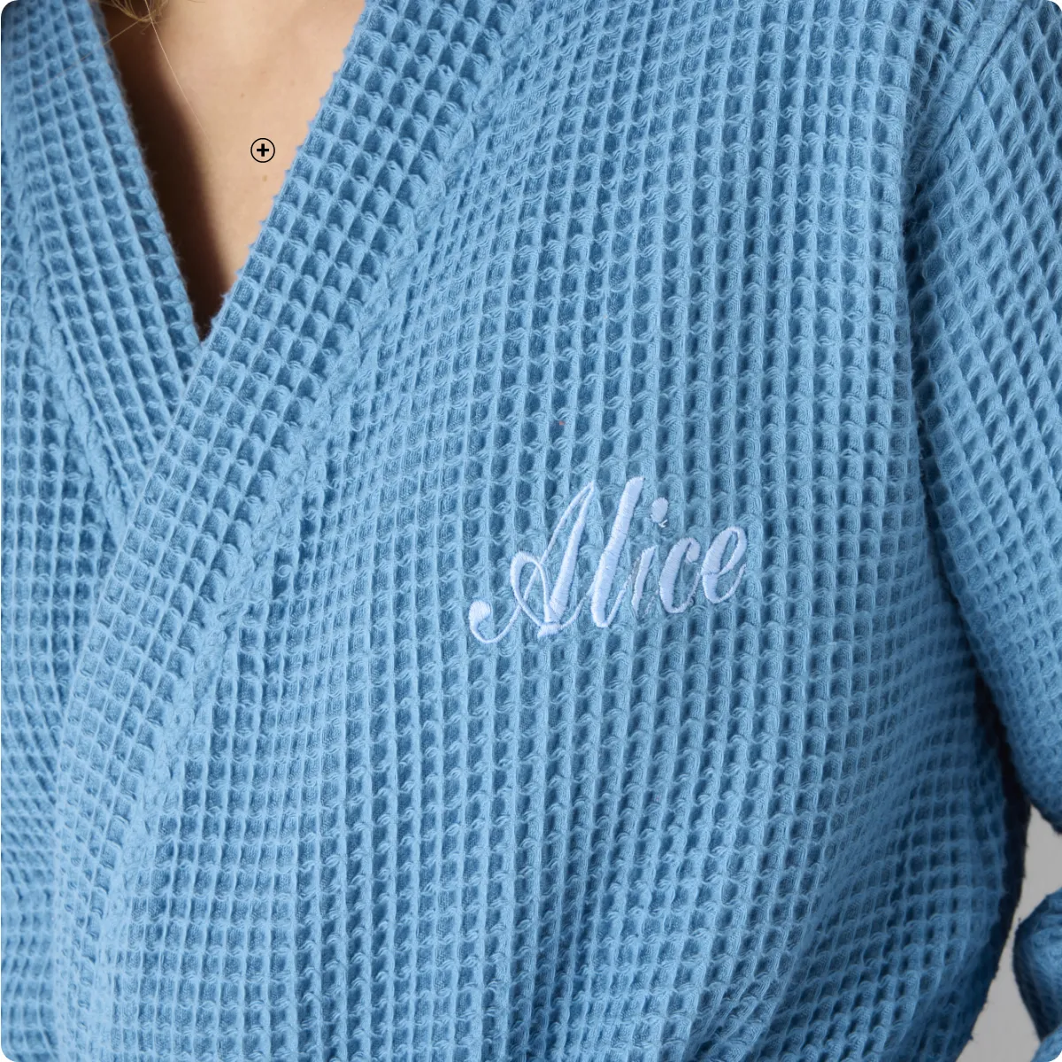 Peignoir bleu à col kimono en nid d’abeille Colombine – Blog Blancheporte