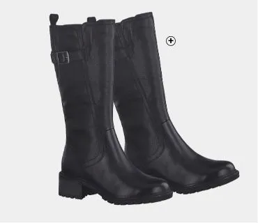 Bottes femme mi-hautes Tamaris® en cuir noir spécial mollets larges pas cher | Blancheporte