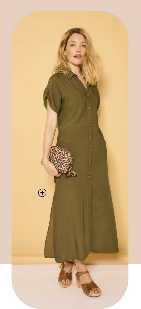 Robe chemisier longue unie à manches courtes, élégante et adaptée aux morphologies généreuses – quelle robe porter quand on est une femme ronde | Blancheporte