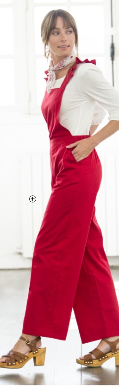 Salopette femme à bretelles volantées rouge pas cher | Blancheporte