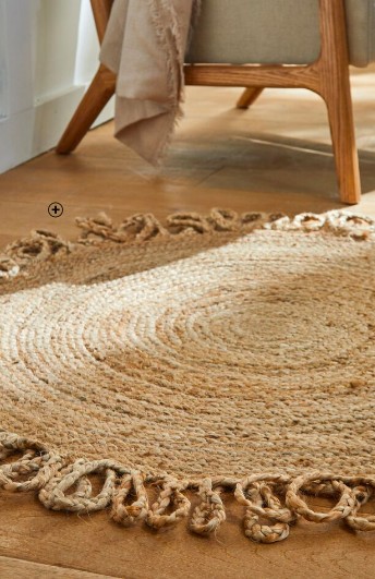 Tapis de salon rond en jute naturelle à contours bouclette