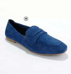 Mocassins femme en croûte de cuir bleu pas cher | Blancheporte