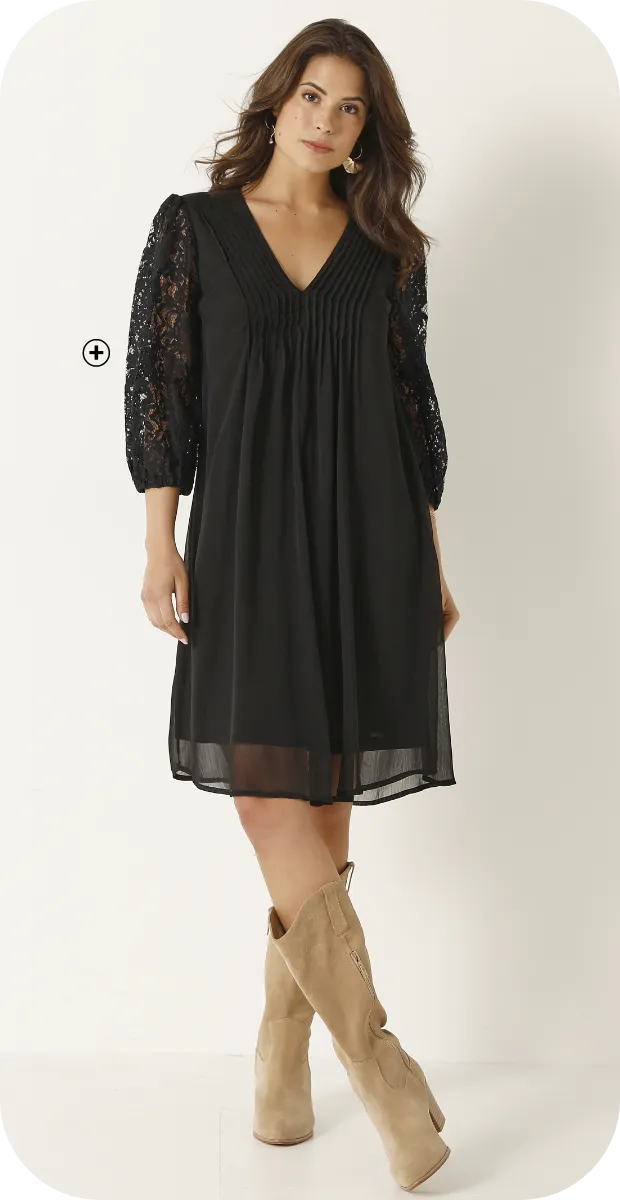 Robe à plis en voile uni avec manches dentelle, élégante et idéale pour amincir la silhouette – quel style de robe amincit | Blancheporte