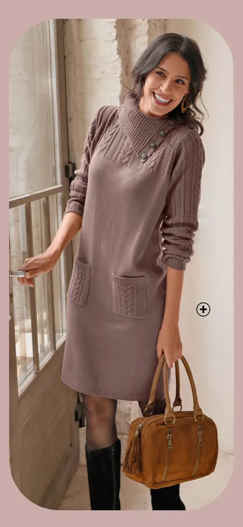 Robe pull en maille torsadée, confortable et stylée pour valoriser les silhouettes rondes en hiver – quelle robe porter quand on est une femme ronde | Blancheporte