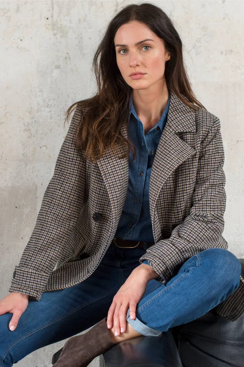 Manteau caban boutonné à carreaux - Blog Blancheporte