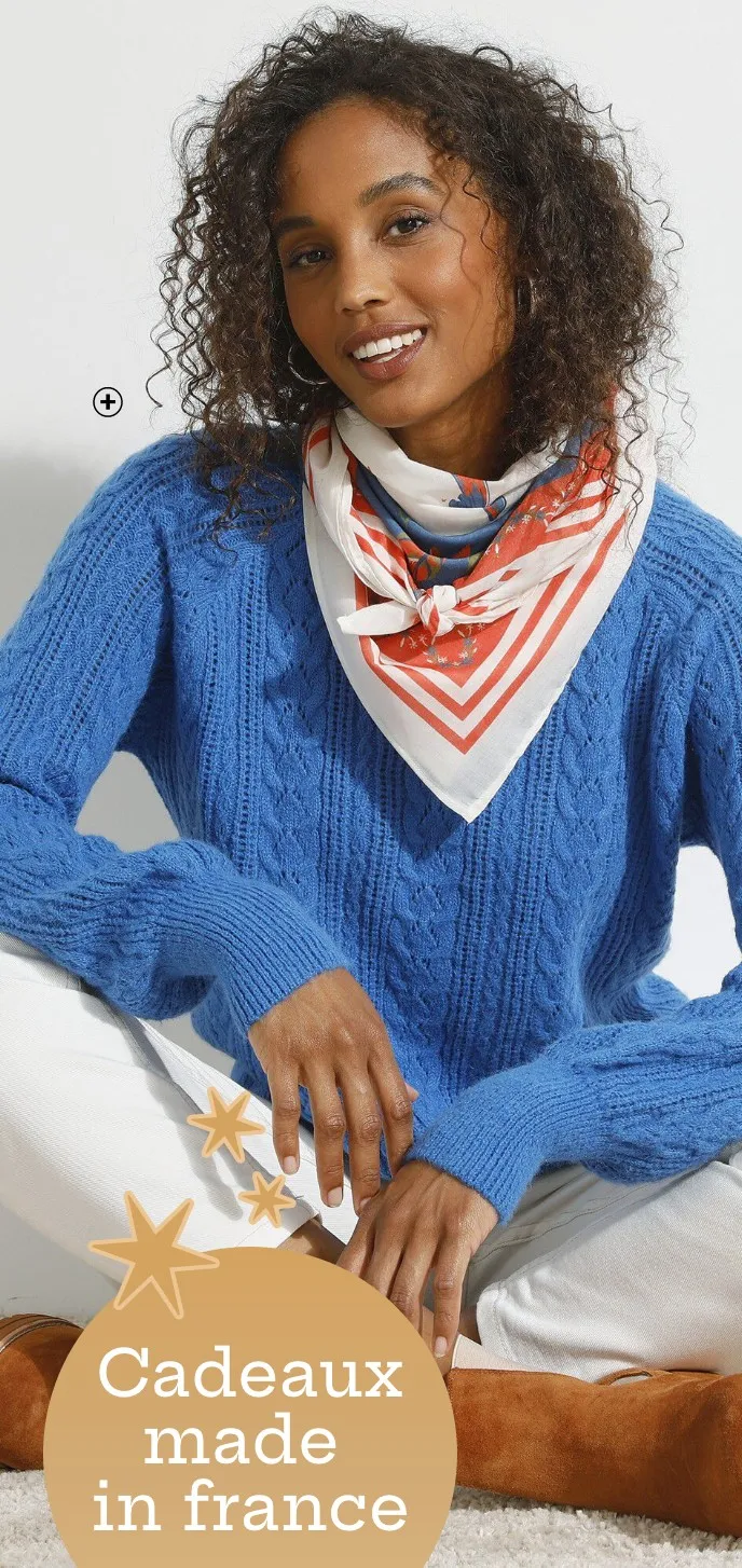 Foulard femme Made in France imprimé fleurs orange et bleu pas cher | Blancheporte