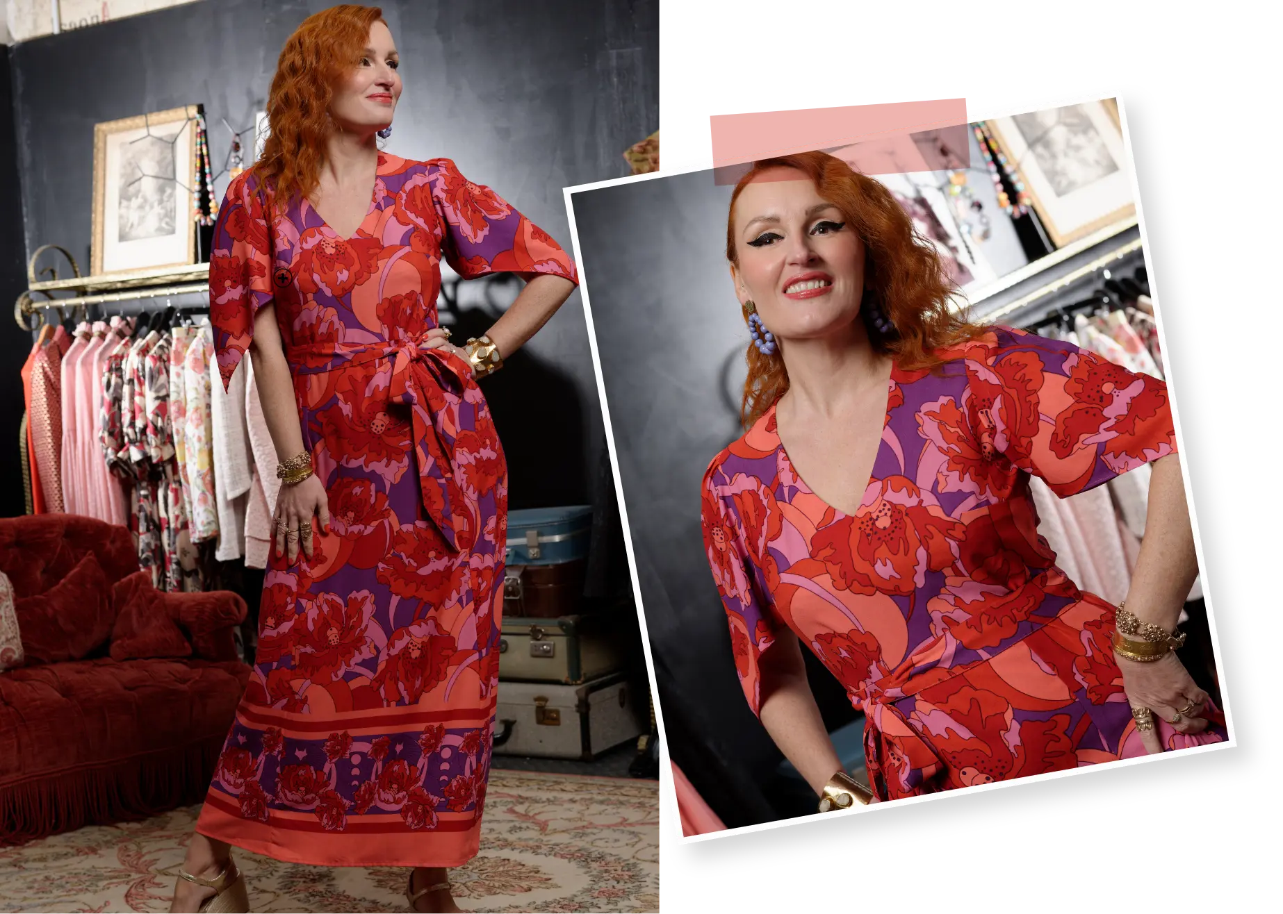 Robe longue imprimée rouge et violet Oracle | Collection Blancheporte x Marilyn Feltz