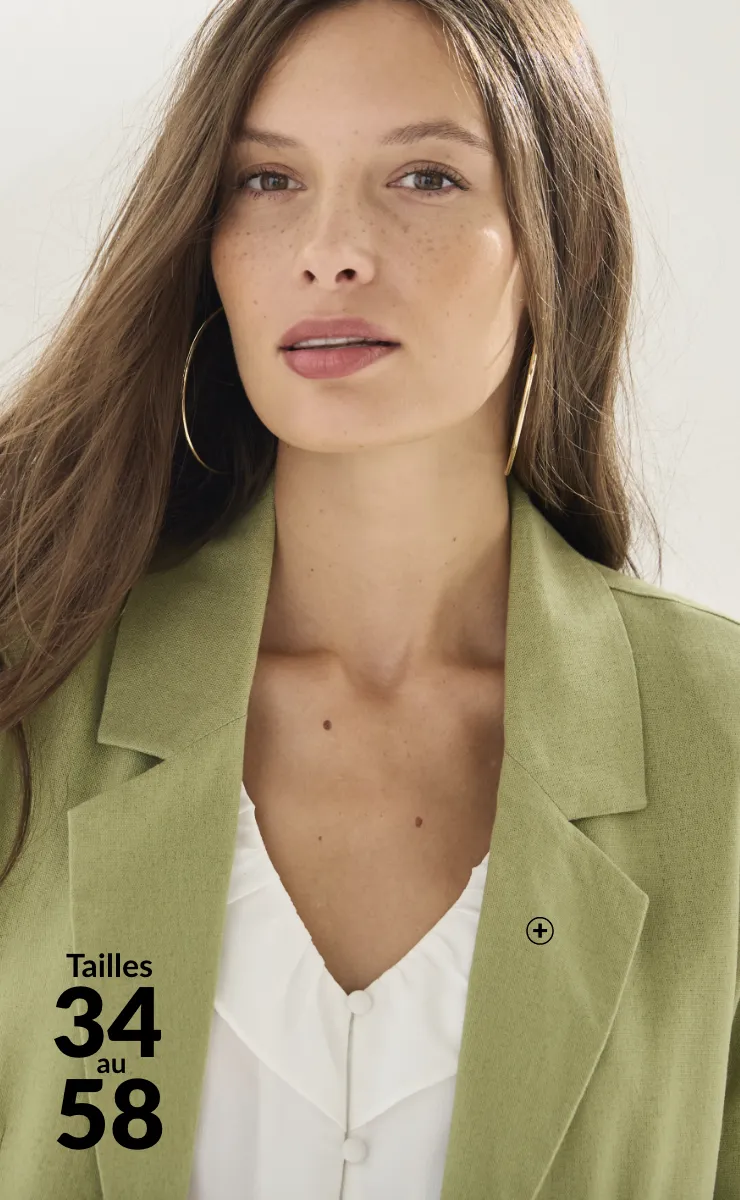 Veste de blazer verte en viscose-lin - Blog Blancheporte