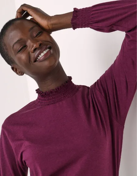 T-shirt col montant, manches smockées - Blog Blancheporte