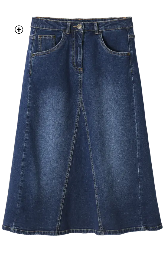 Jupe longue évasée en jean, esprit denim moderne et confortable | Blancheporte