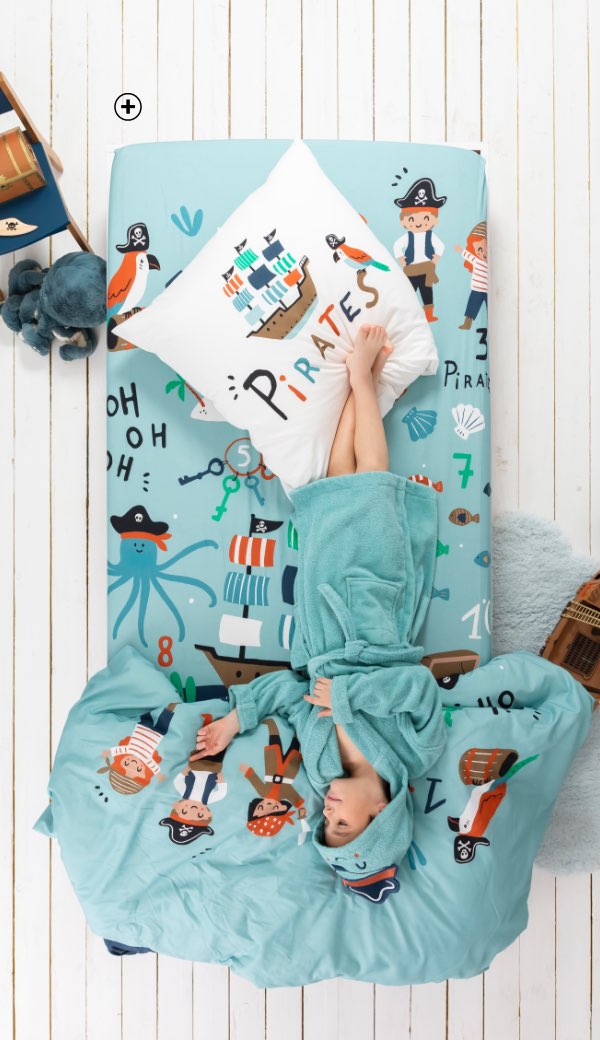 Linge de lit bleu Colombine® enfants 100% coton motifs Pirates pas cher | Blancheporte 