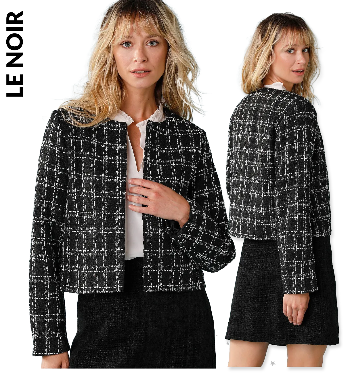 Veste tweed, manches longues à carreaux - Blog Blancheporte