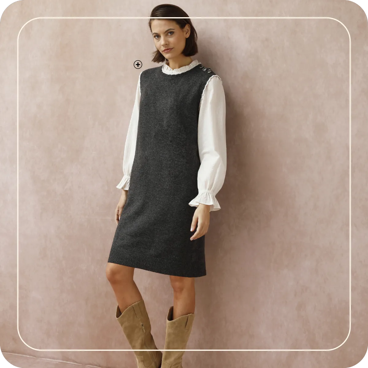 Robe-pull sans manches aux finitions contrastantes, à porter sur une chemise ou un sous-pull pour rester tendance malgré le froid – Blancheporte