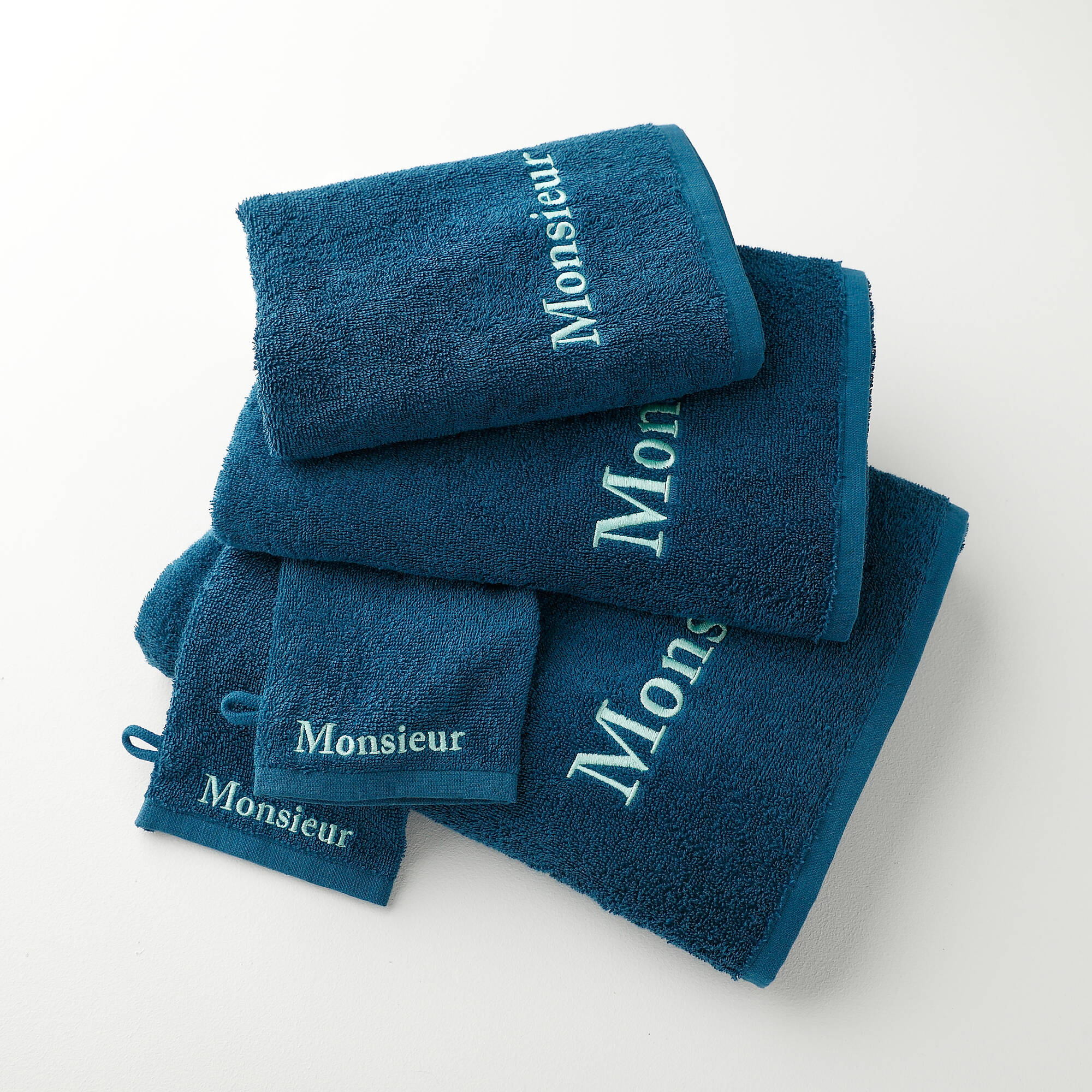 Collection serviettes de bain 420 g/m² brodées ''MONSIEUR'' - Blancheporte