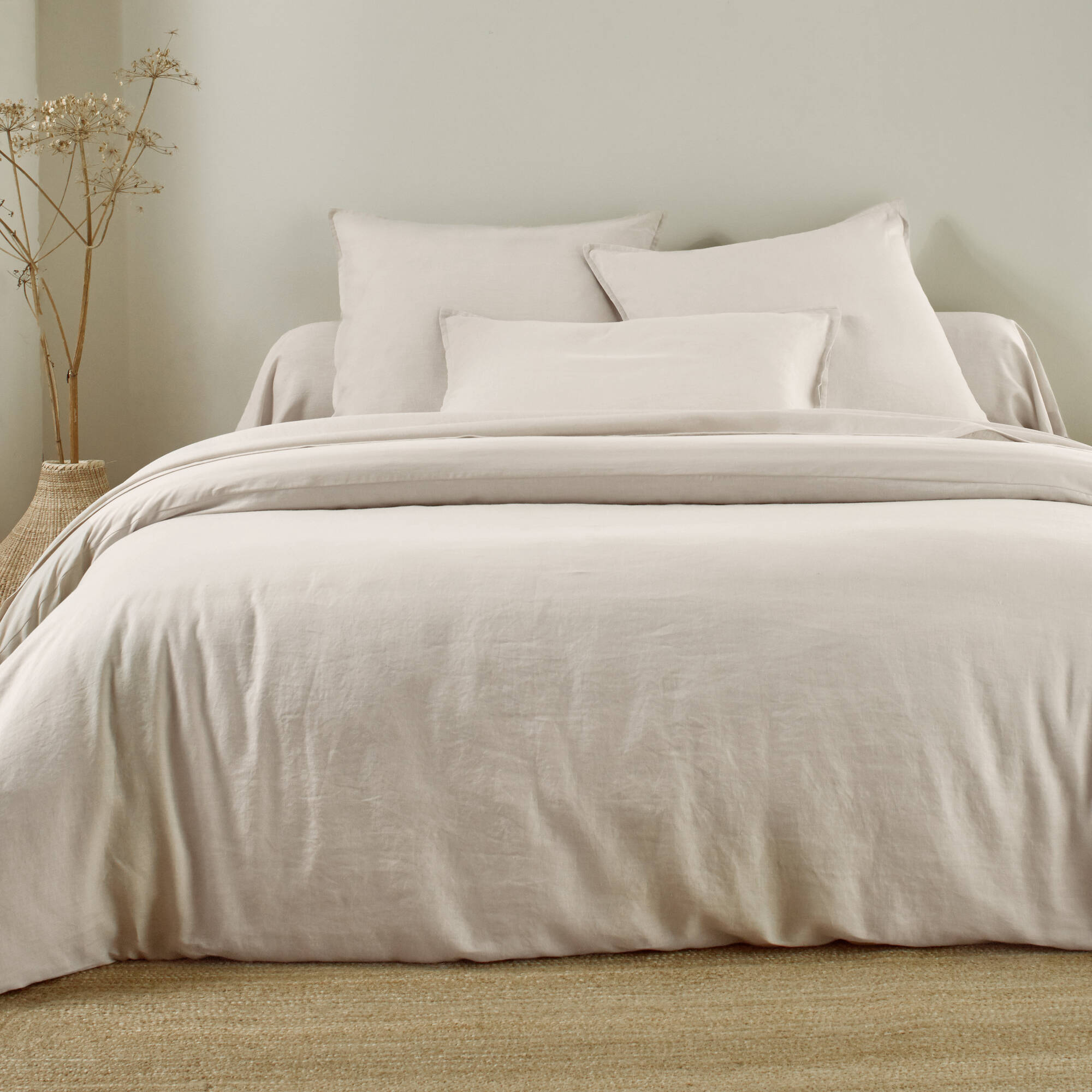 Linge de lit uni biface lin lavé / coton lavé  - Blancheporte