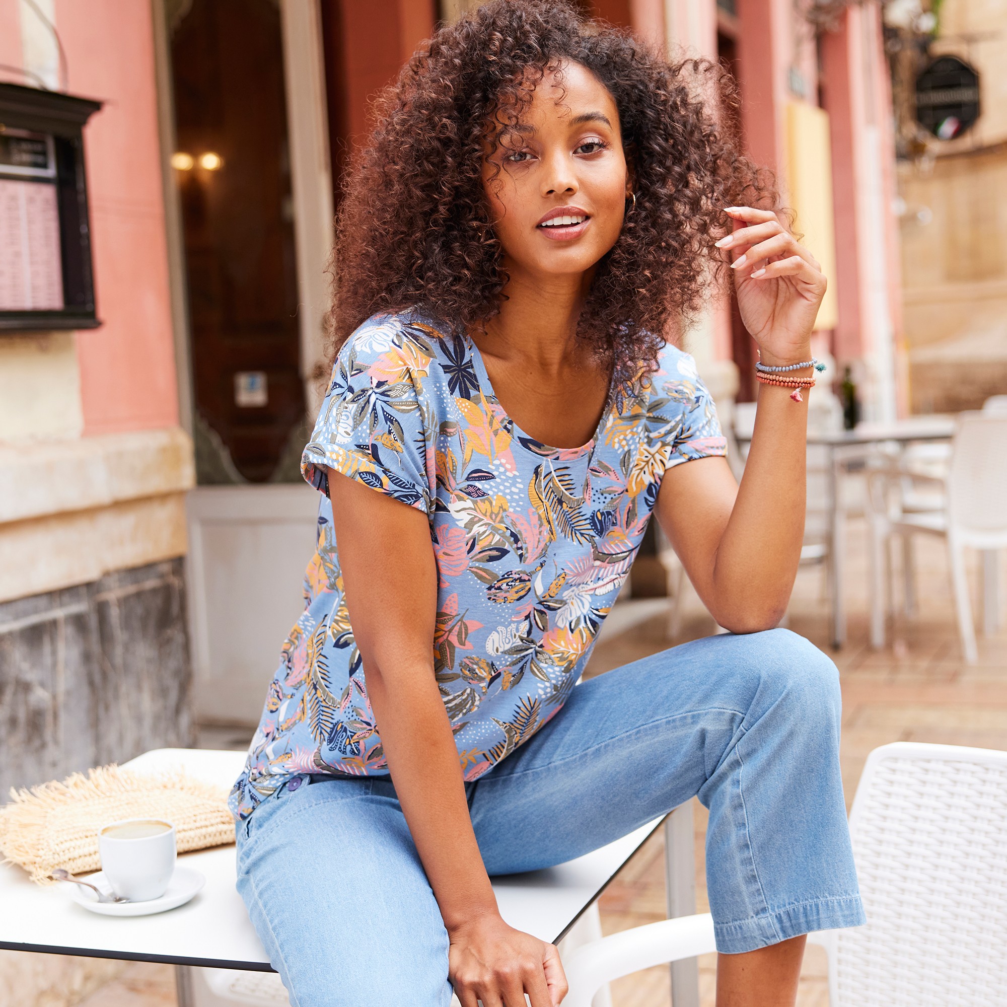 T-shirt Imprimé Manches Courtes Jungle Multicolore - Blancheporte