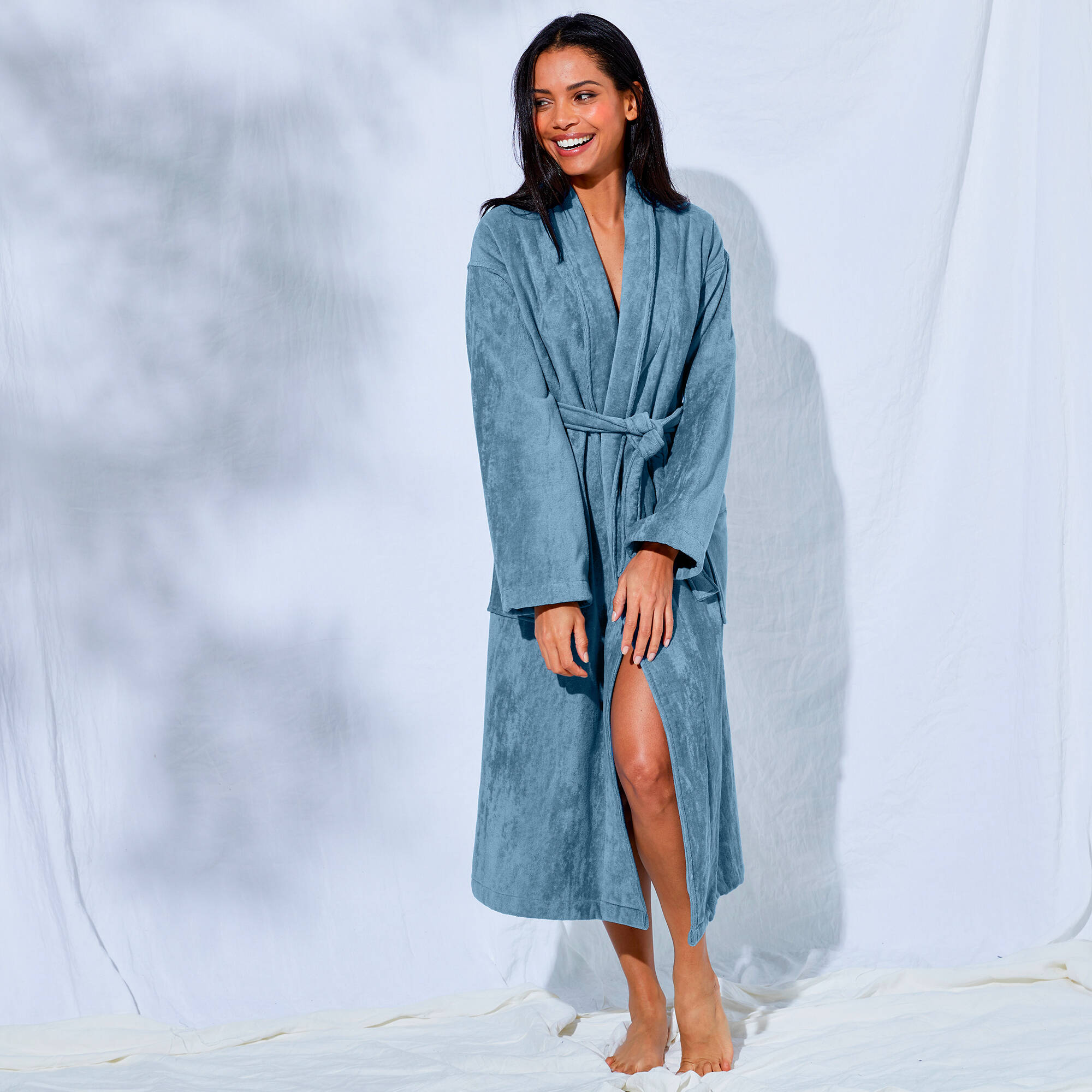 Peignoir mixte adulte eponge velours col chale