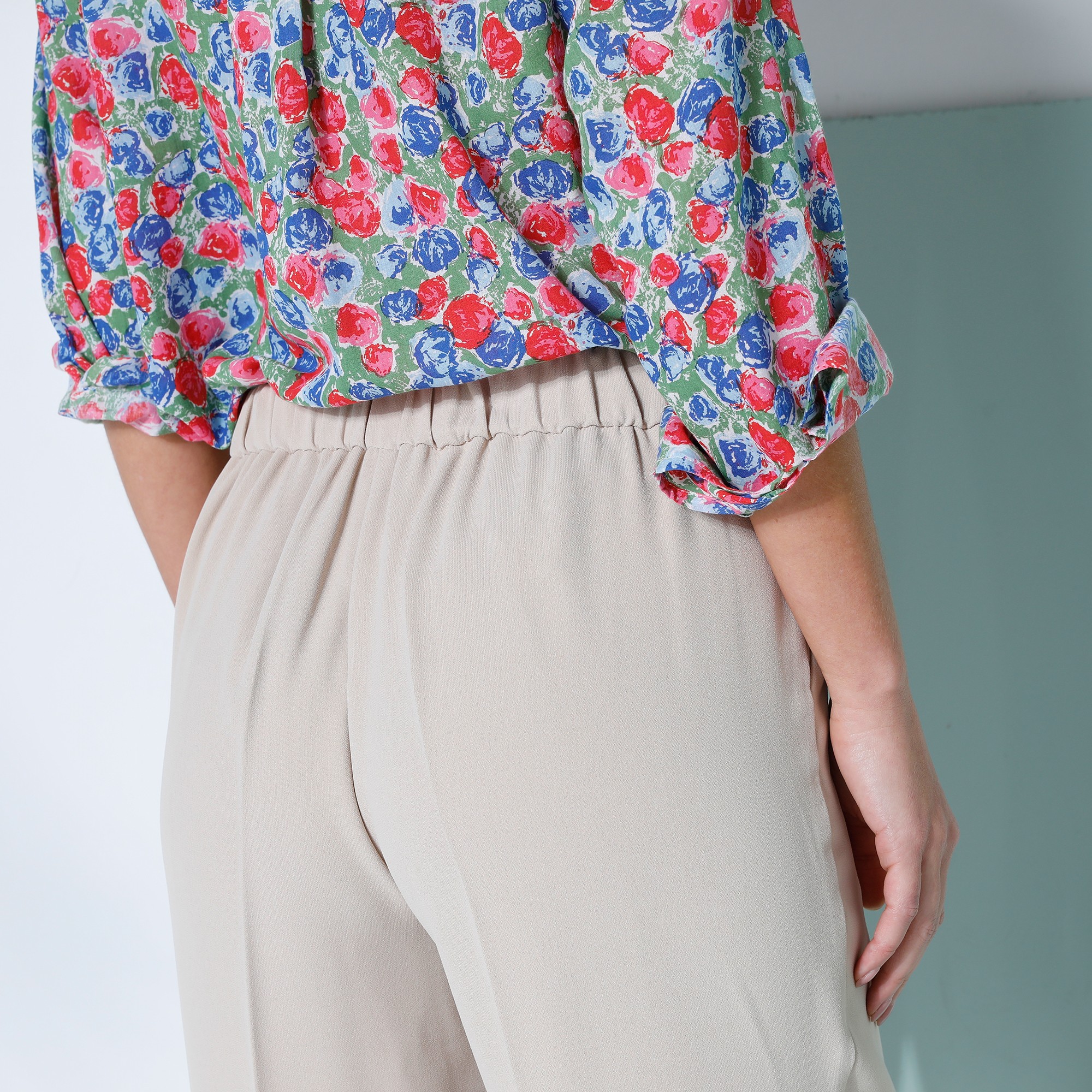 Pantalon large taille elastiquee crepe beige Blancheporte