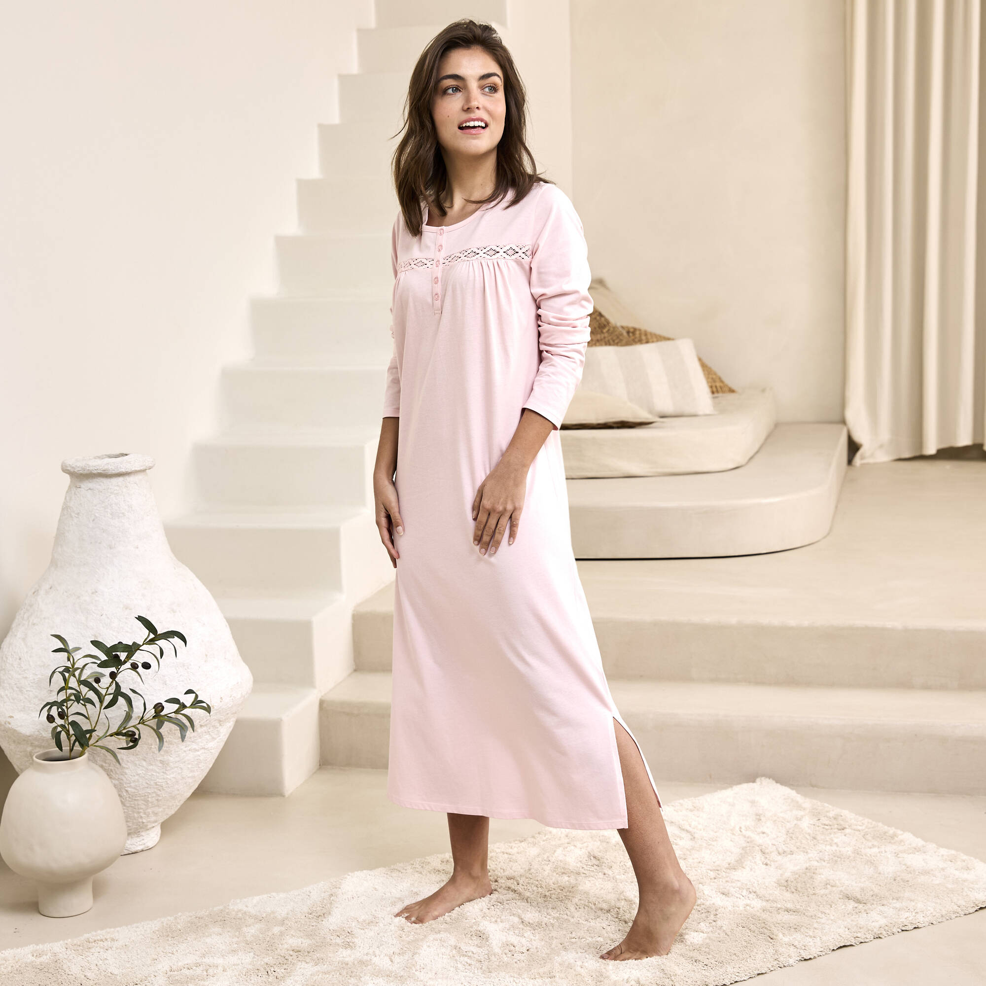 Chemise de nuit longue manches longues unie