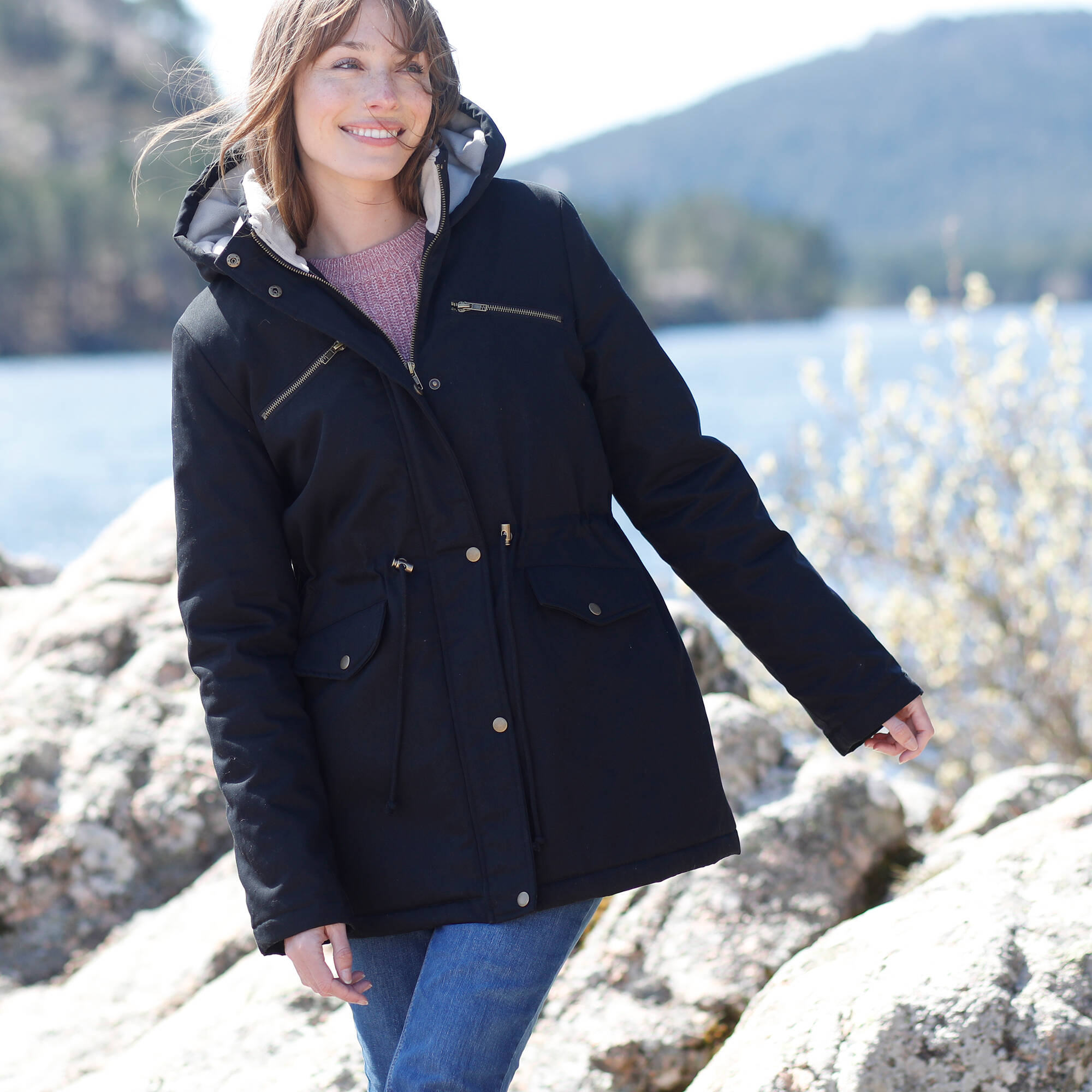 Parka deperlante doublee maille polaire noir Blancheporte