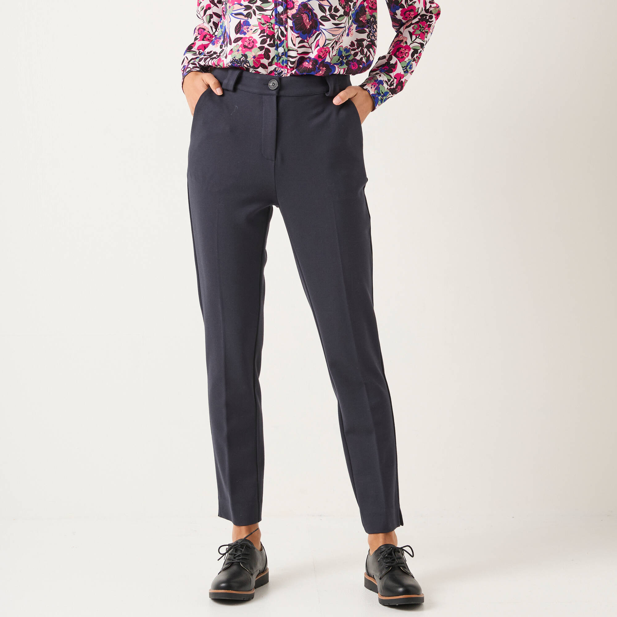 Pantalon cigarette uni, maille milano, marine Blancheporte