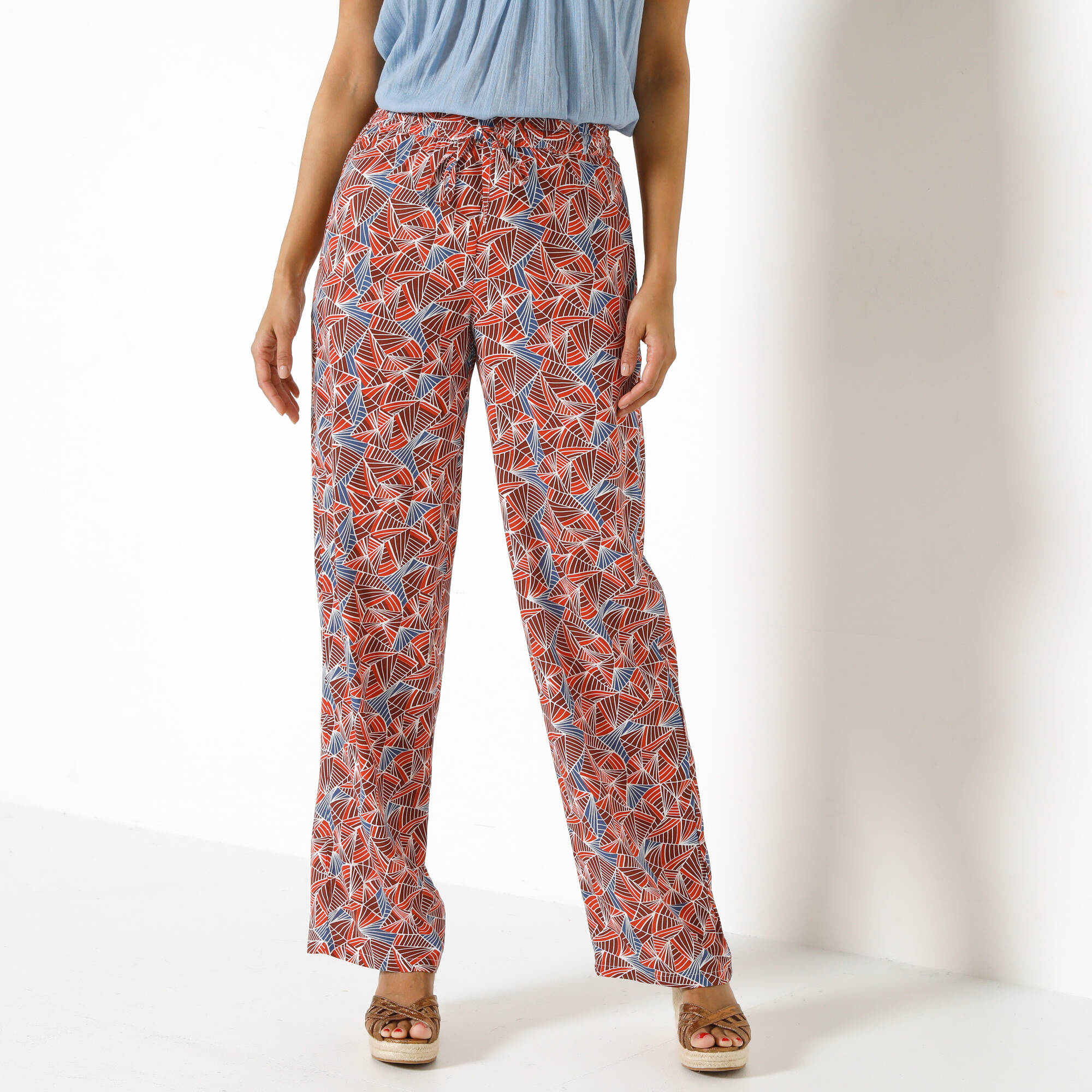 Pantalon fluide imprimé, taille élastiquée - Blancheporte