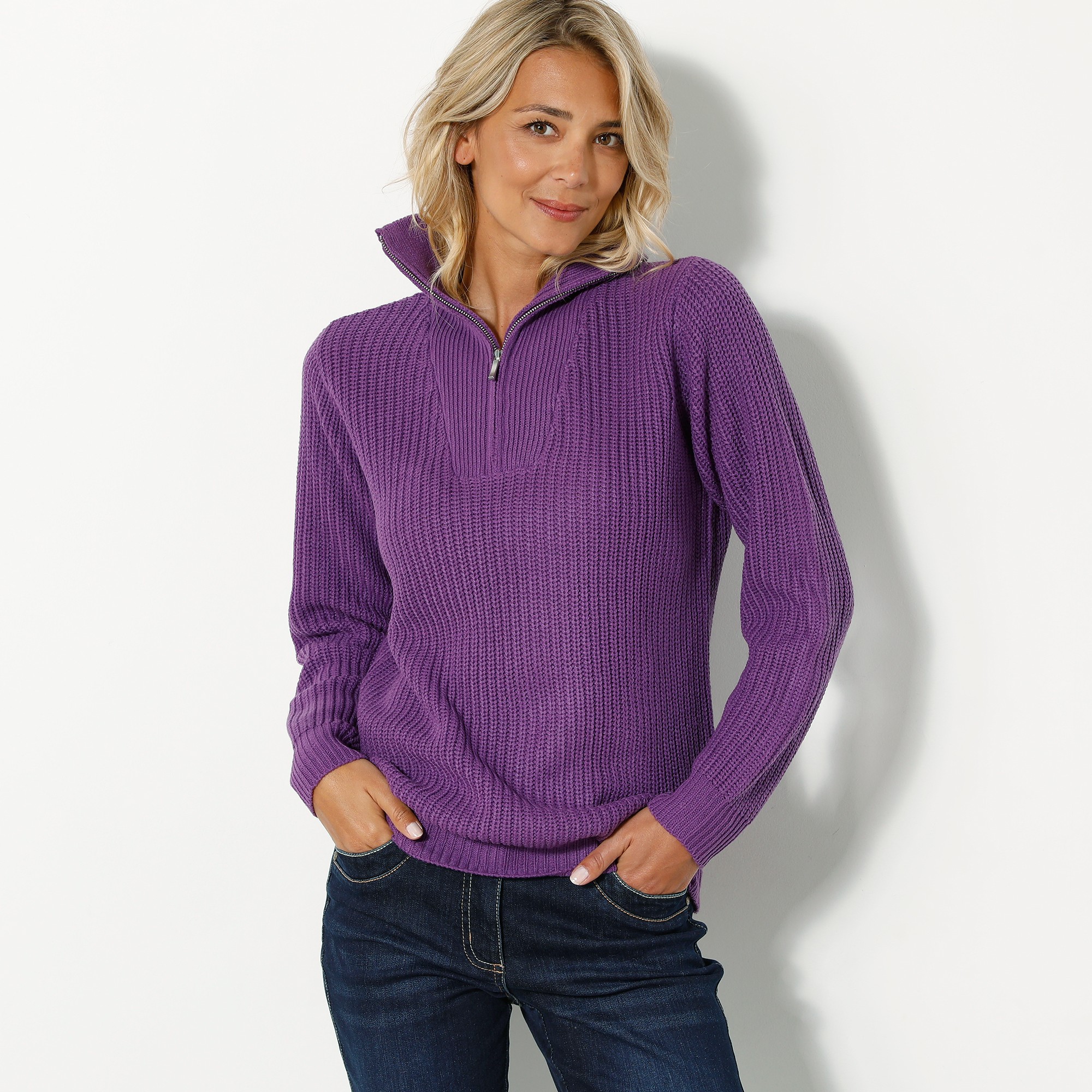 Pull Col Camionneur Zippé Maille Anglaise - Blancheporte