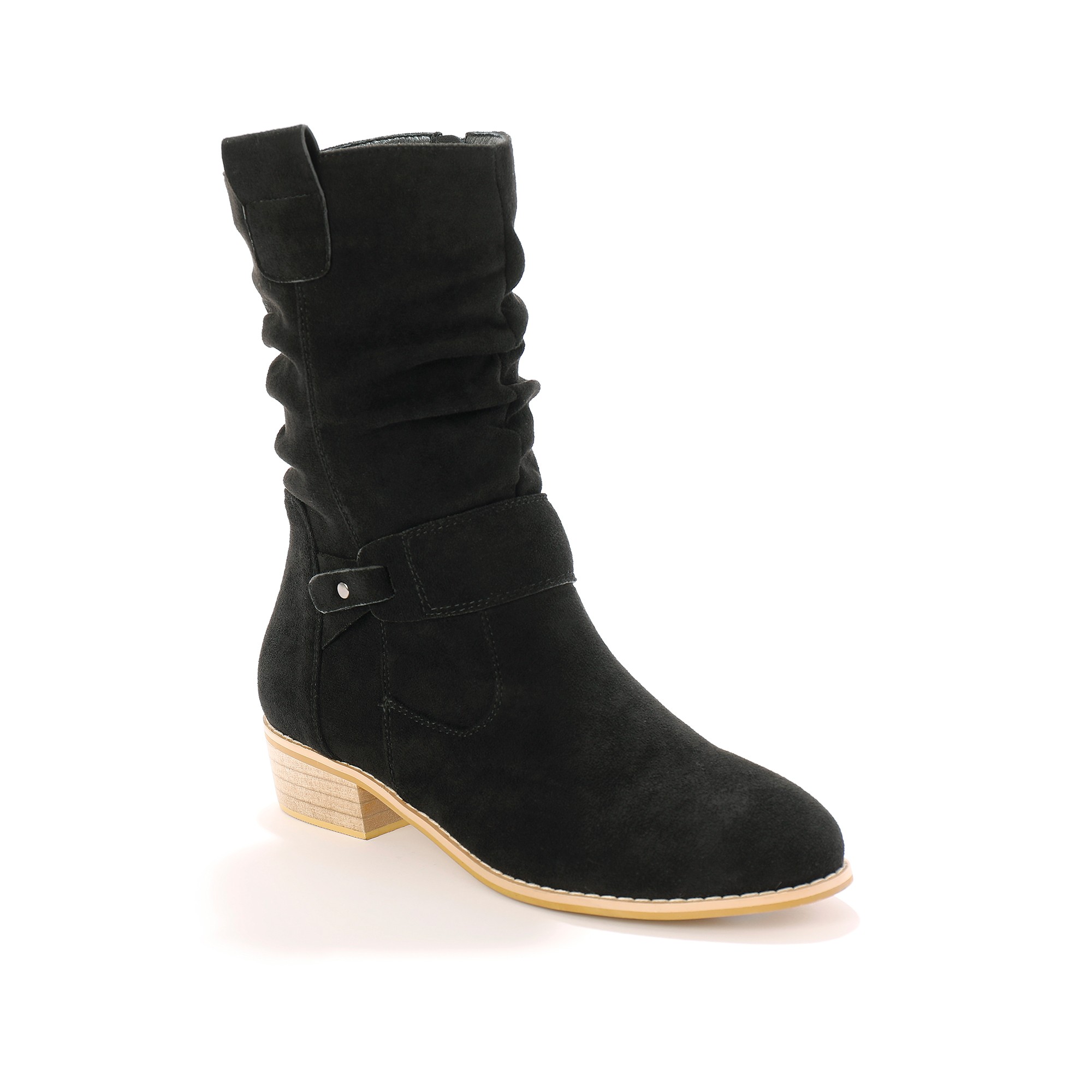 Bottes Mi-hautes Plissées À Petit Talon Effet Bois - Blancheporte