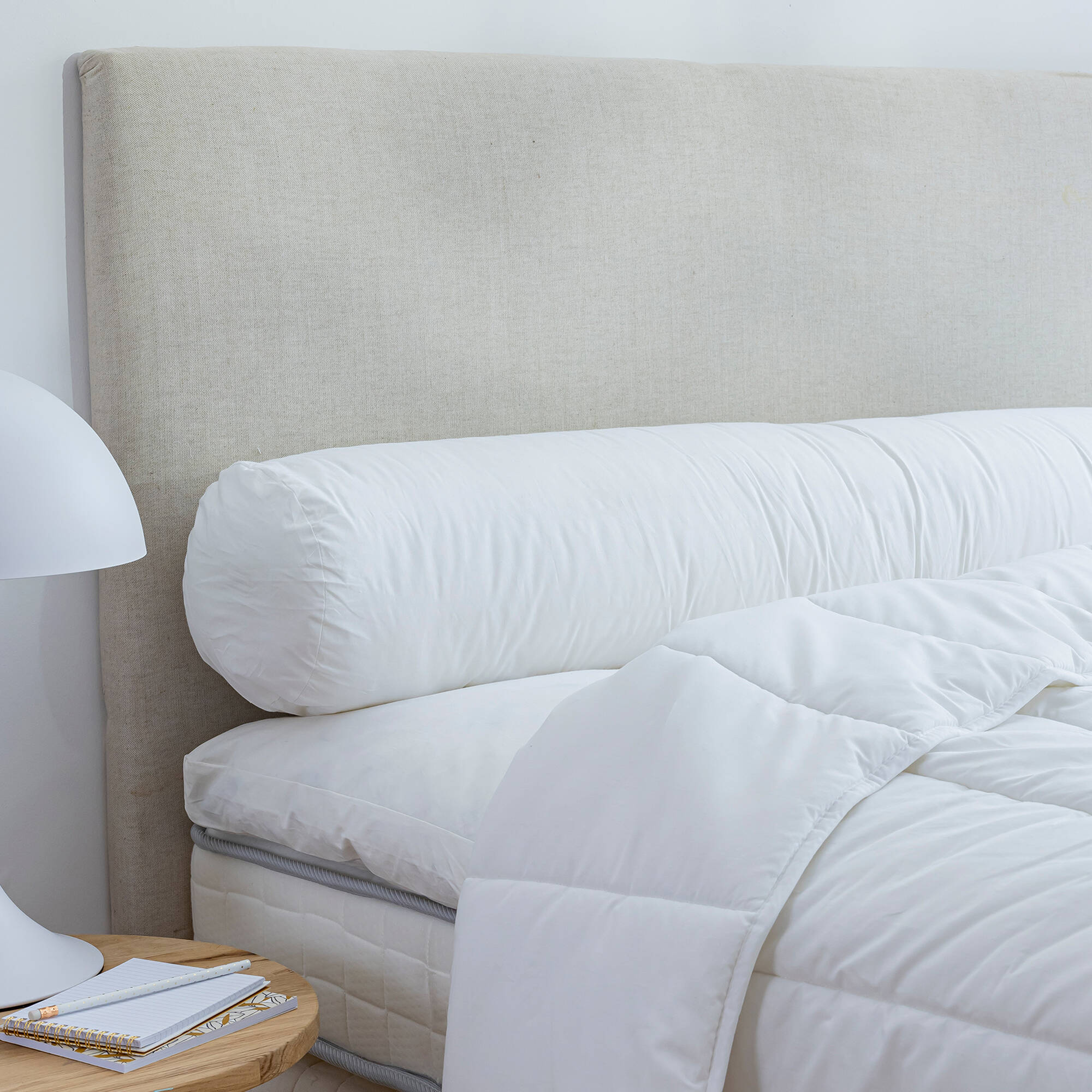 Traversin De Lit 160x200 Cm Cylindrique Blanc 21 Cm Diamètre - Oreiller Confortable En Coton
