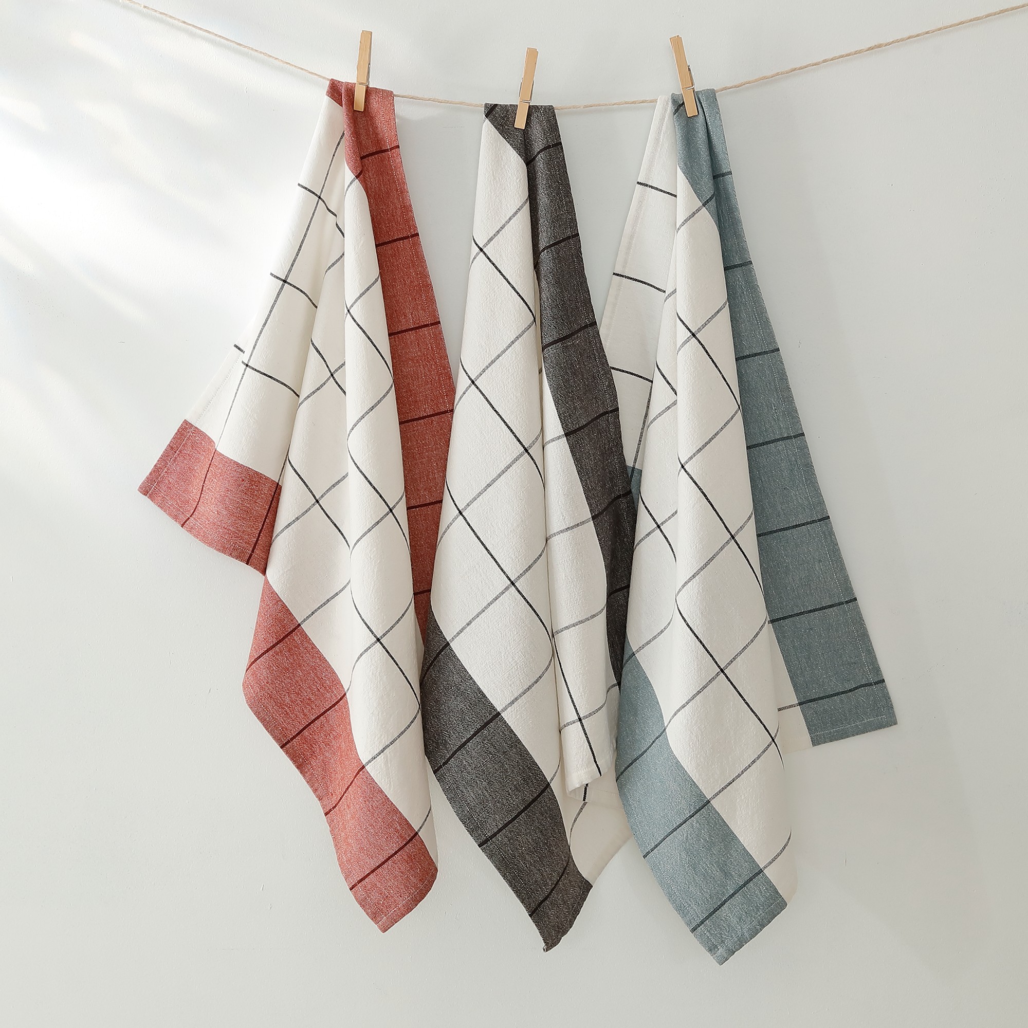 Torchon Carreaux Coton Tissé Teint - Lots - Blancheporte