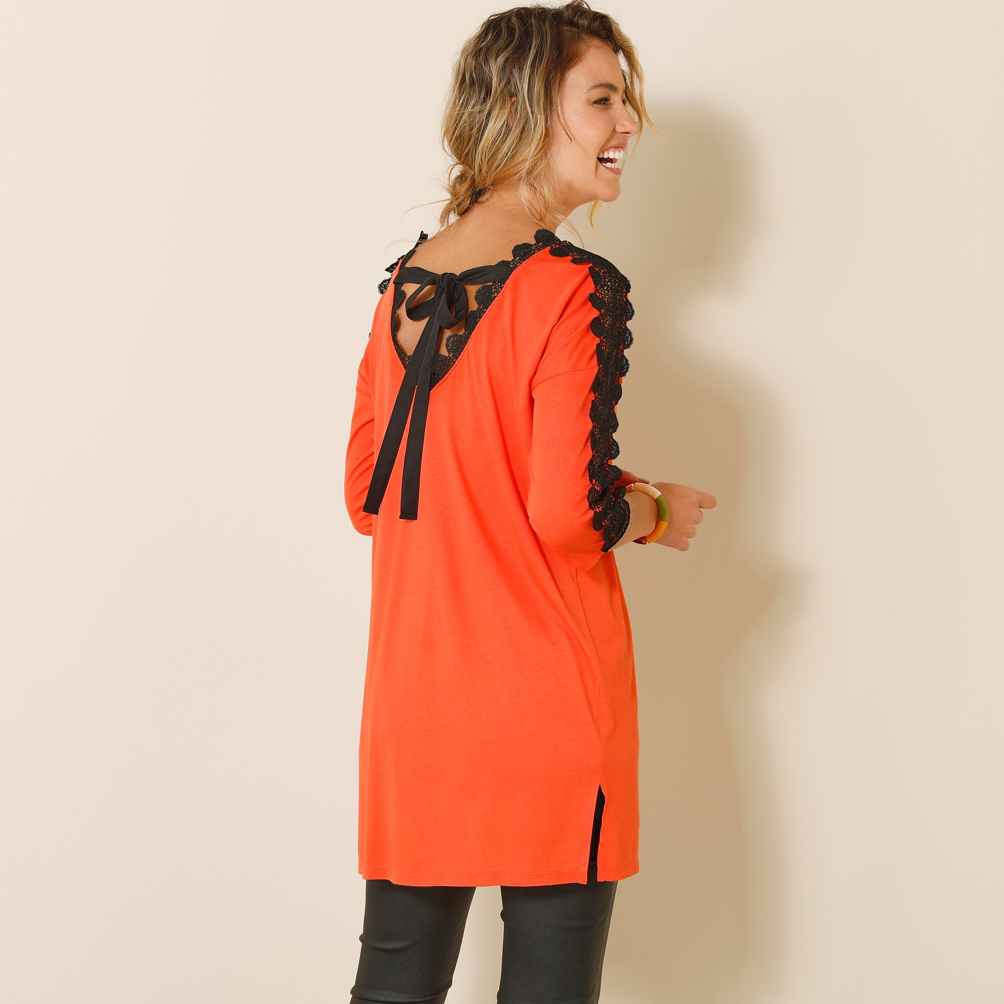 Tunique Dos V Dentelle - Manches 3/4 - Blancheporte