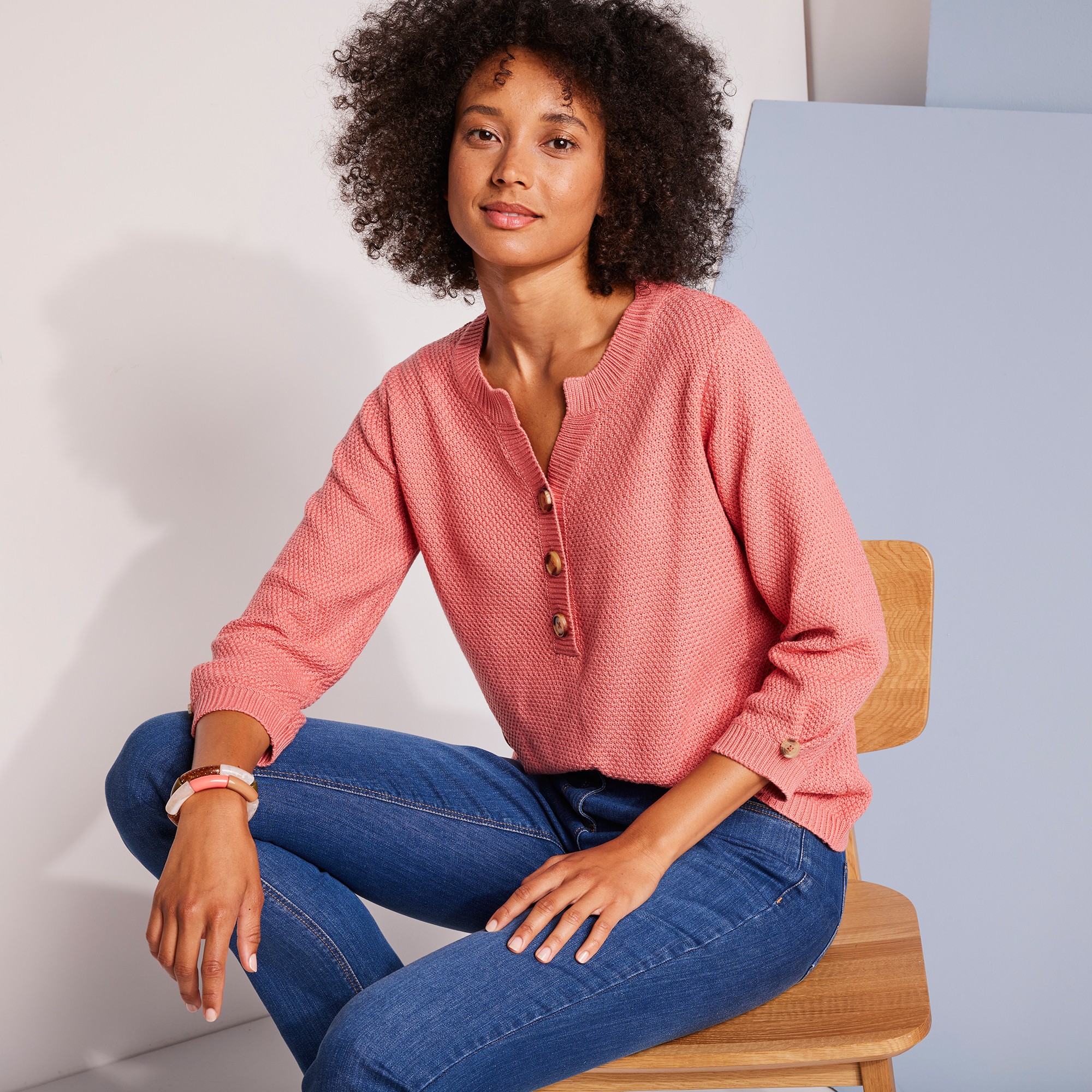 Pull Col Tunisien Manches 3/4, Maille Fantaisie - Blancheporte